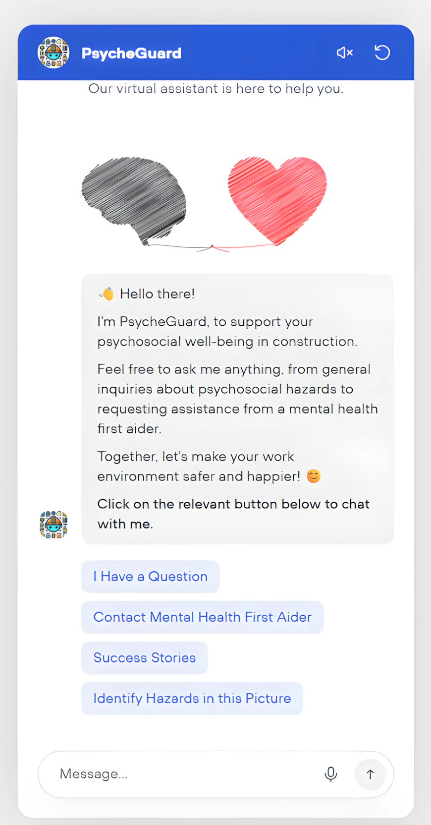 PsycheGuard conversational-AI app interface