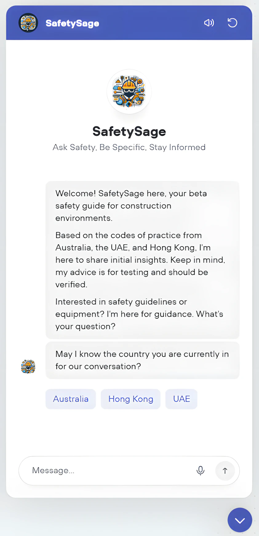Safety Knowledge Chatbot interface